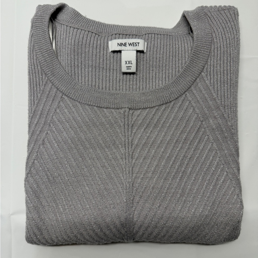 Nine West Metallic Gray Ribbed‎ Long Sleeve Top